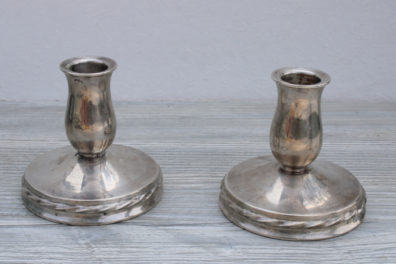 vintage Towle sterling silver flutes twist detail low candlesticks, weighted candle holders pair