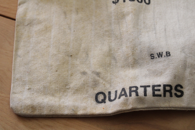 vintage US Mint cotton bag, 1000 dollars worth of quarters, tote for coin collectors stash sack