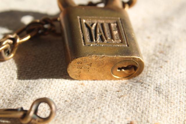 vintage US Navy padlock with chain / no key, USN Yale lock bronze red brass