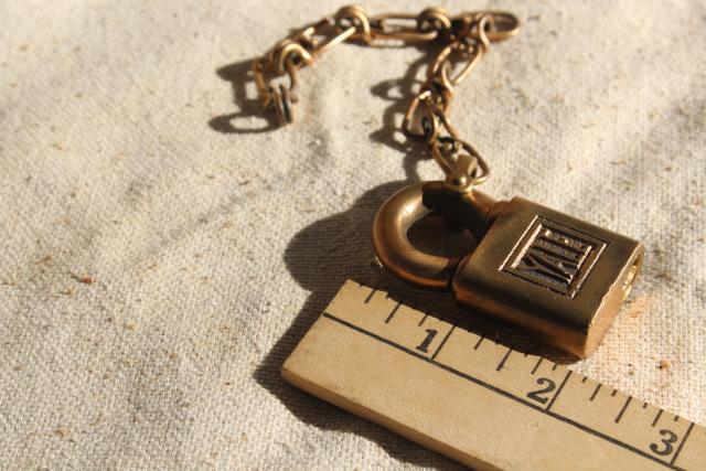 Rocker Jewelry Shackle Lock Link Necklace VINTAGE Raw Brass 