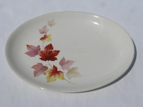 vintage USA pottery, autumn leaves pattern china platter, 1940s