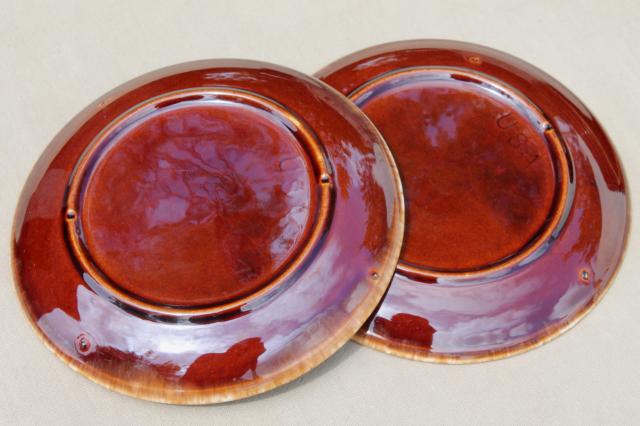 vintage USA pottery brown drip glaze stoneware pie or sandwich plate lot of 8 plates 