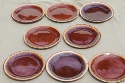 vintage USA pottery brown drip glaze stoneware pie or sandwich plate lot of 8 plates 