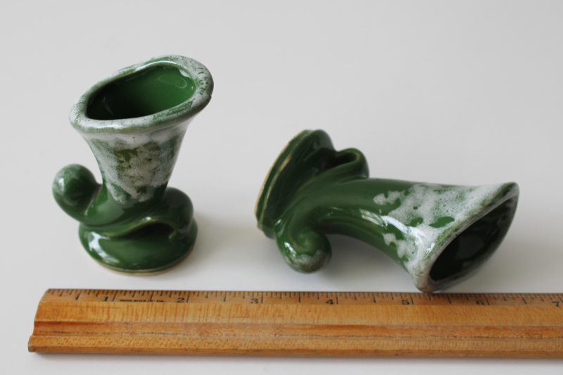 vintage USA pottery, pair of mini horn shaped ceramic vases mid century dime store