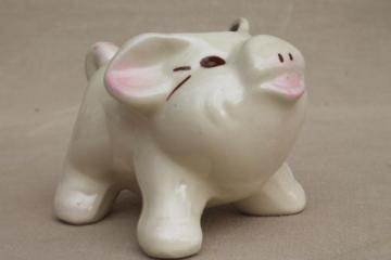 vintage USA pottery planter, hand-painted pig retro novelty animal flower pot