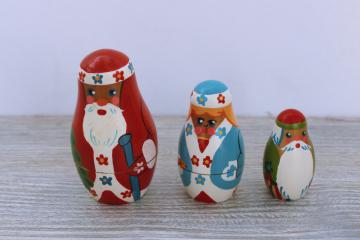 vintage USSR matryoshka nesting dolls Father Christmas Santa hand painted wood folk art