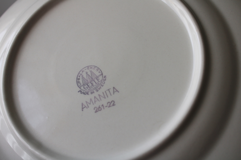 vintage Upsala Ekeby Amanita mushroom spotted red  white dotted blue pottery plates