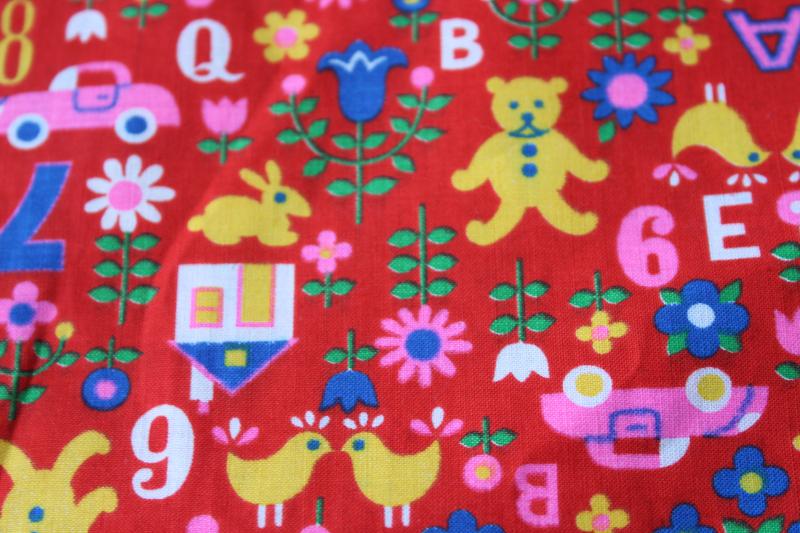 vintage VIP print cotton fabric, children's toys & ABCs in bright colors