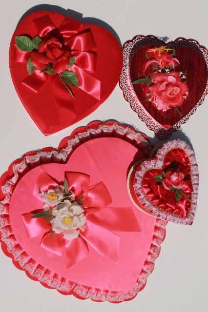 vintage Valentines, collection of valentine heart shaped candy boxes w/ flowers