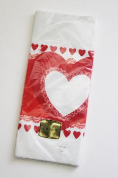 vintage Valentines day paper party tablecloth w/ red hearts, sealed package