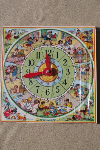 vintage Victory wood jigsaw puzzle, teaching time clock children's jig-saw puzzle