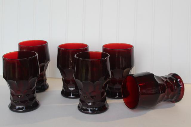 vintage Viking Georgian pattern ruby red glass tumblers, tall drinking glasses