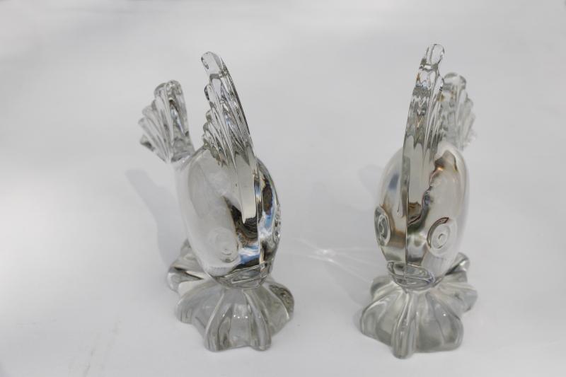 vintage Viking art glass angel fish, crystal clear glass angelfish pair