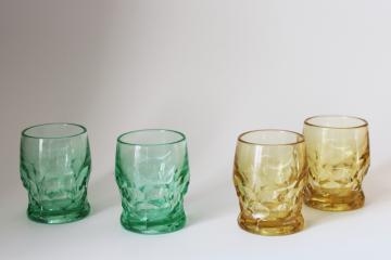 vintage Viking glass whiskey glasses, Georgian shots in pale green, yellow amber