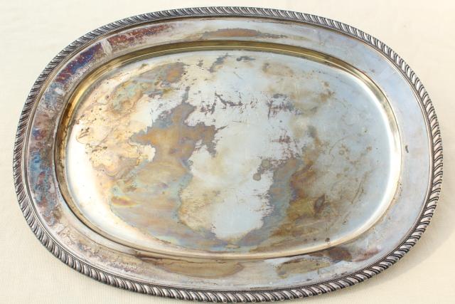 vintage Viking silver serving tray, large silver plate platter w/ tarnished patina