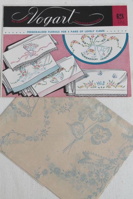 vintage Vogart hot iron on transfers, pillowcases to embroider embroidery transfer lot