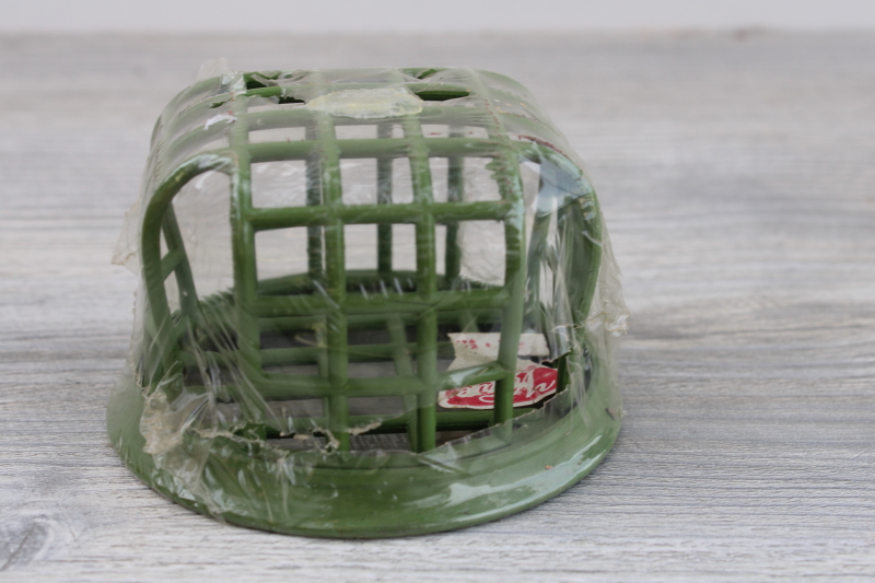 vintage Vogue flower frog, green wire cage type flower holder w/ original label