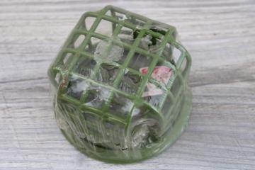 vintage Vogue flower frog, green wire cage type flower holder w/ original label