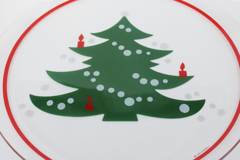 vintage Waechterbach Christmas Tree print clear glass cake plate, pottery go-along