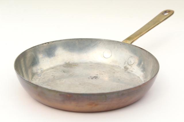 vintage Waldow copper saute pan or saucepan, small saucier w/ copper handle