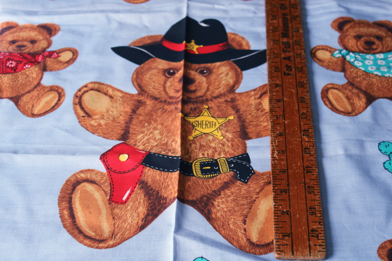 vintage Wamsutta cotton fabric, old west Indian chief, sheriff, cowboys teddy bears print