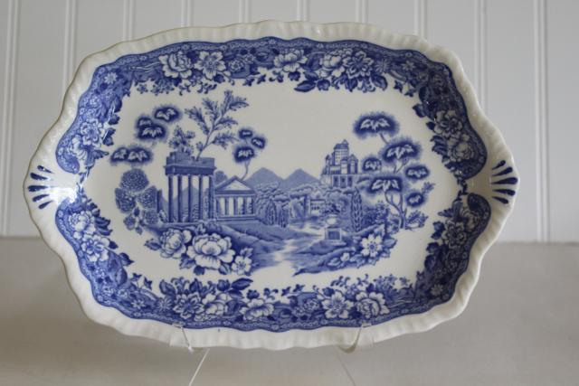 vintage Warwick china Tudor Rose blue & white transferware tray or platter