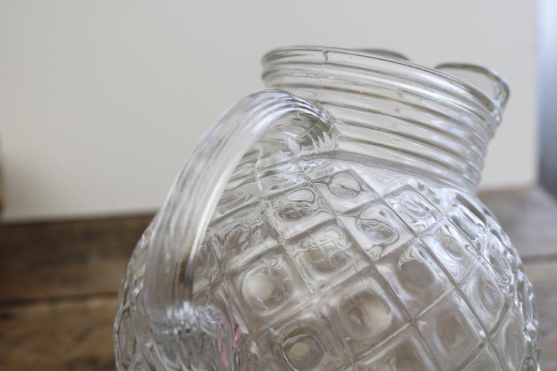 vintage Waterford waffle diamond pattern clear glass pitcher, tilt ball shape