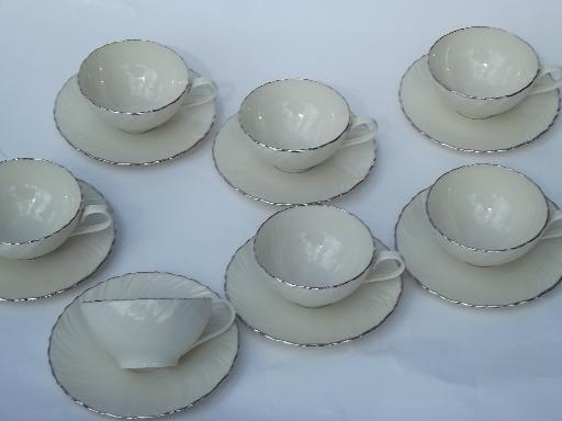 vintage Weatherly Lenox platinum trim china, lot seven cups and saucers