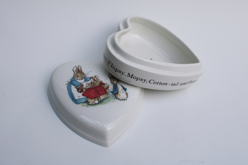 vintage Wedgwood Beatrix Potter Peter Rabbit heart shaped china trinket box