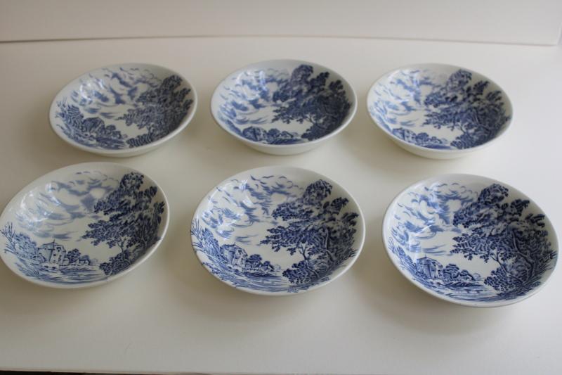 vintage Wedgwood Countryside blue & white china bowls, English scenic views toile print