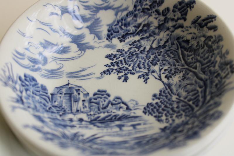 vintage Wedgwood Countryside blue & white china bowls, English scenic views toile print