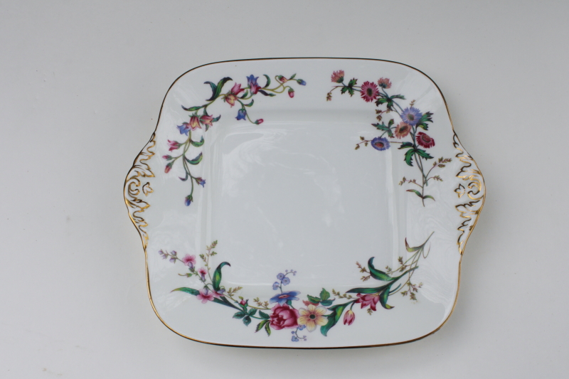 vintage Wedgwood Devon Sprays floral china cake plate, square handled tray