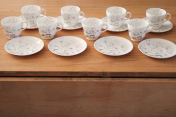 vintage Wedgwood English bone china tea cups  saucers, Wild Oats gray on white grasses winter floral