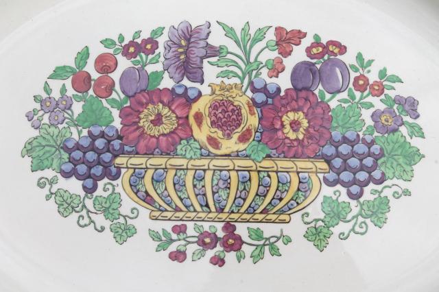 vintage Wedgwood Windermere turkey platter, antique creamware platter w/ flower basket