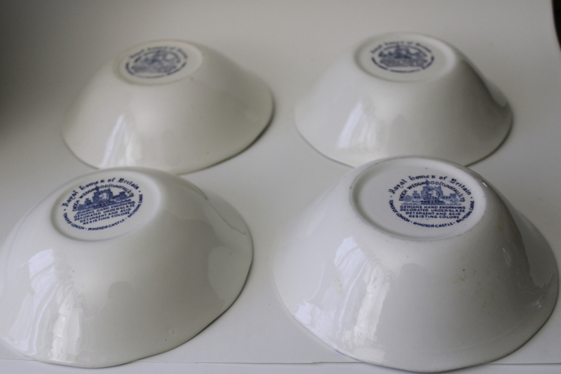 vintage Wedgwood blue  white transferware china cereal bowls Royal Homes of Britain