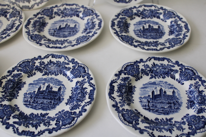 vintage Wedgwood blue  white transferware china small plates Royal Homes of Britain