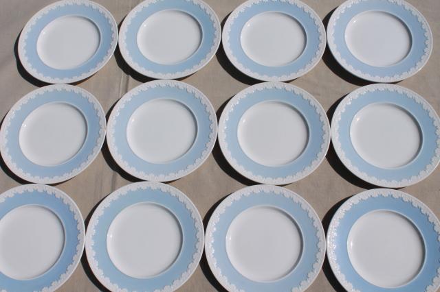 vintage Wedgwood china luncheon plates, Albion blue & white Corinthian embossed border