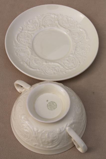 vintage Wedgwood china old Patrician embossed creamware handled soup bowls or boullion cups