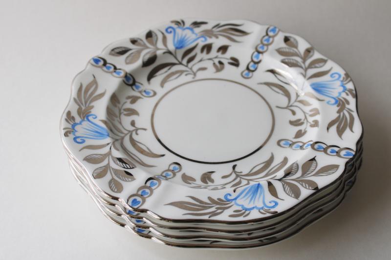 vintage Wedgwood china salad plates hand painted blue & silver luster lustreware