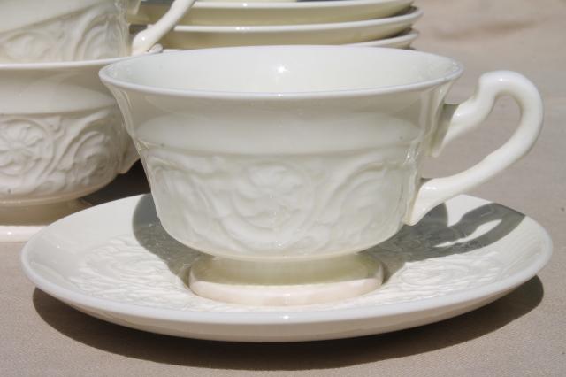 vintage Wedgwood creamware ivory china cups & saucers, Patrician embossed border