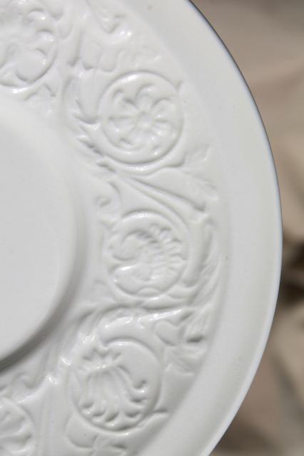 vintage Wedgwood creamware ivory china demitasse cups & saucers, Patrician embossed border