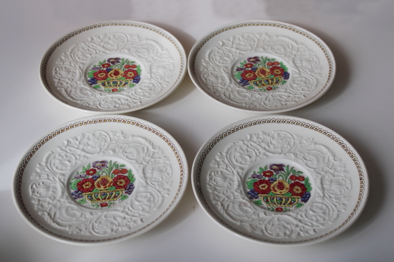 vintage Wedgwood cups and saucers, Windermere floral embossed creamware china