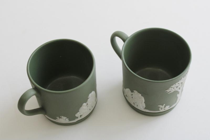 vintage Wedgwood jasperware china demitasse coffee or tea cups, green w/ white