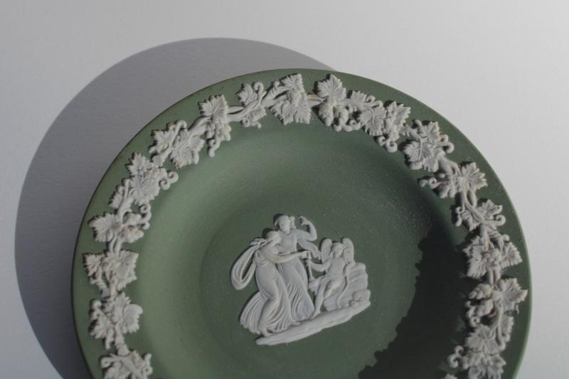 vintage Wedgwood jasperware mini plates, celadon or sage green w/white