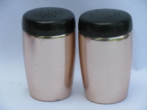vintage West Bend copper pink aluminum kitchen canisters / shakers