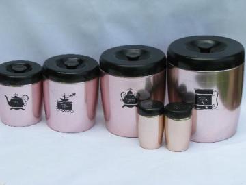vintage West Bend copper pink aluminum kitchen canisters / shakers