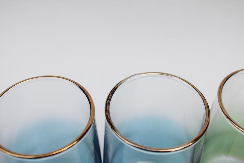 vintage West Virginia glass colored luster iridescent drinking glasses, retro barware