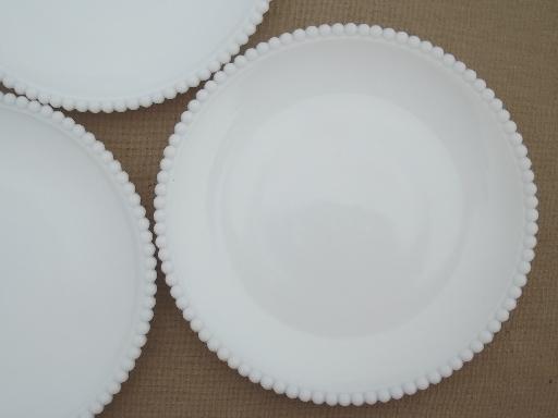 vintage Westmoreland beaded edge  milk glass plates, 8 salad or cake plates