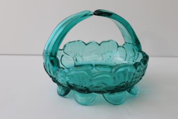 vintage Westmoreland glass flower basket pansy pattern aqua glass (laurel green)