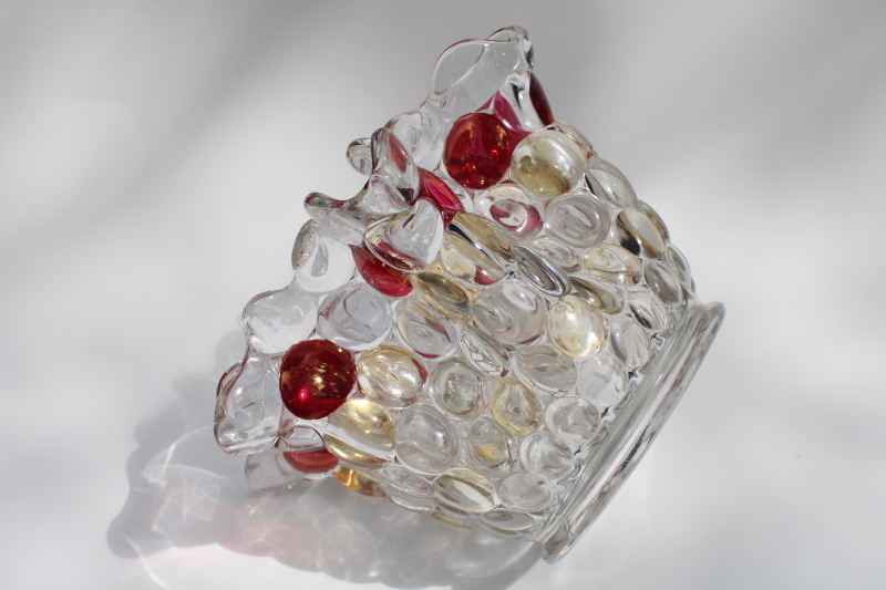 vintage Westmoreland glass thousand eye bubble pattern rose bowl vase w/ flashed color luster